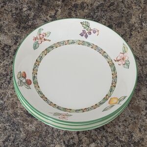 Johnson Bros England Fruit Arcadia Motif Soup Bowls Set of 4 Green Trim Floral